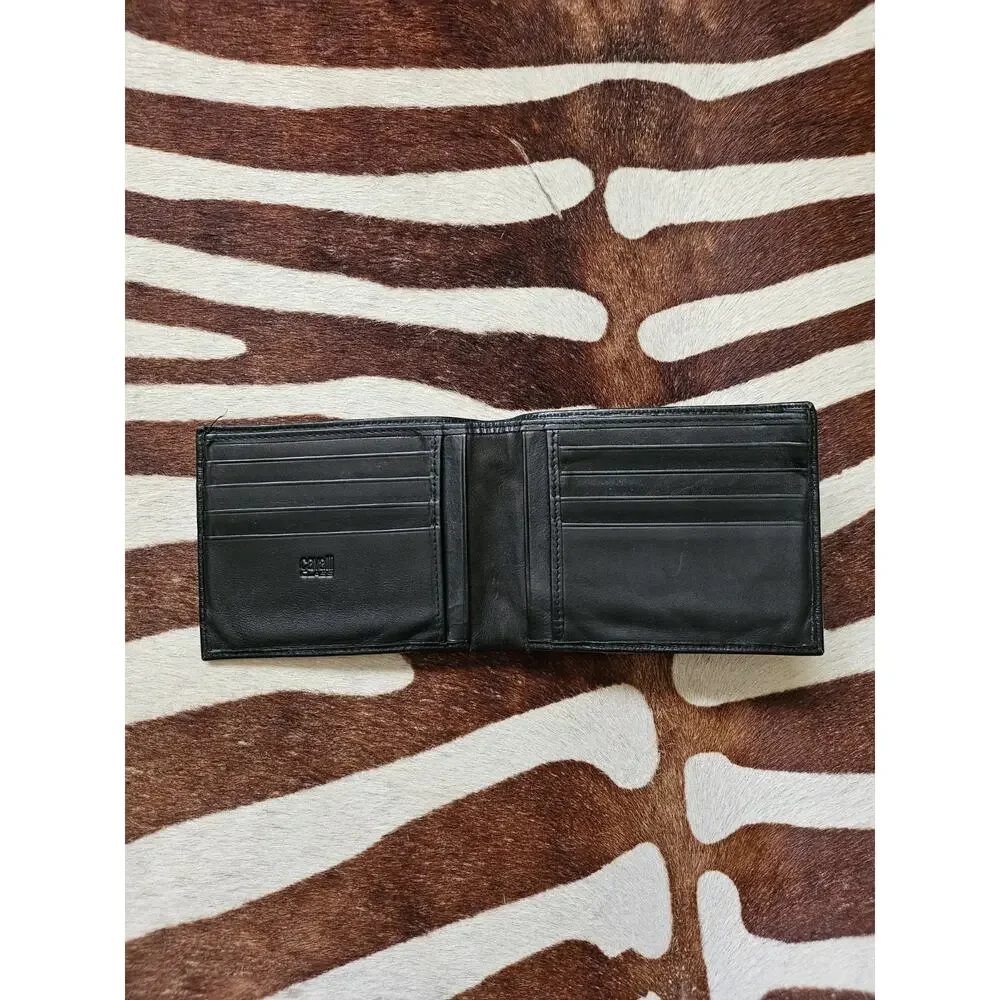 Cavalli Class Men's Black Logo Print Textured Leather Bifold Wallet